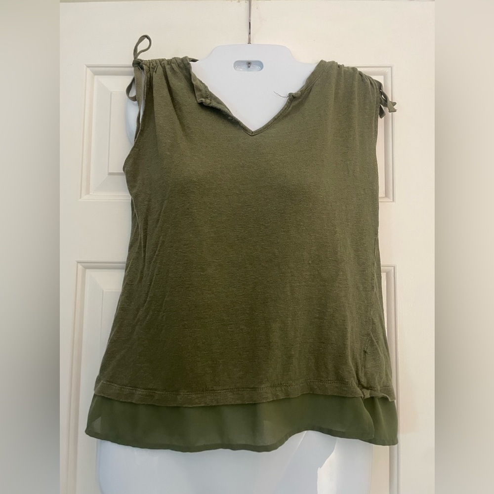Linen Anthropologie sanctuary olive army green flowy ruched sleeve muscle tee XS - Picture 1 of 6